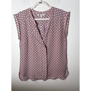 Bobeau Collection Pink Navy Sleeveless V-Neck Blouse Sz S